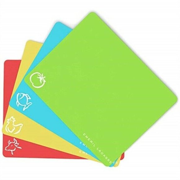 Emeril 4Piece Multi Colored Nonstick Cutting Board Mats Crosshatched Grip Back - Picture 1 of 7